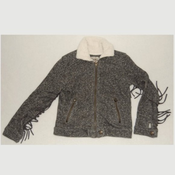 Lucky Brand Girls Size 5, Gray Soft Cotton Jacket with Fringe Sleeves